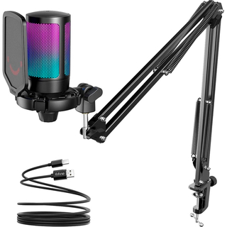 FIFINE A6T Colorful usb RGB gaming microphone with Boom Arm-Black