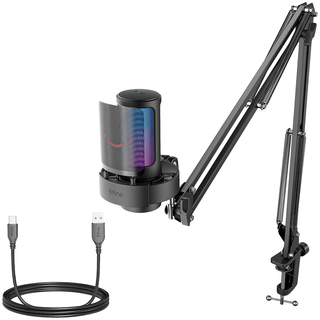 FIFINE A8T Gaming Microphone with RBG and Adjustable Arm Stand, Black