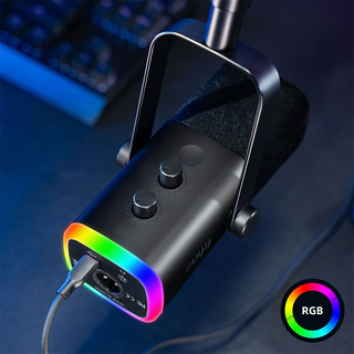 FIFINE AM8T RGB Streaming Mic Adjustable Boom Arm, Black