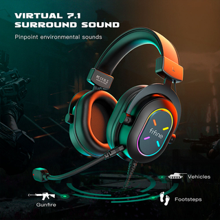 Fifine H6X Professional Gaming USB RGB Gaming Headset, Black
