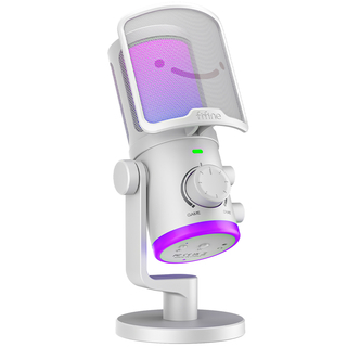 FIFINE AM6 Gaming condenser microphone with chat and gaming volume preference knob, White